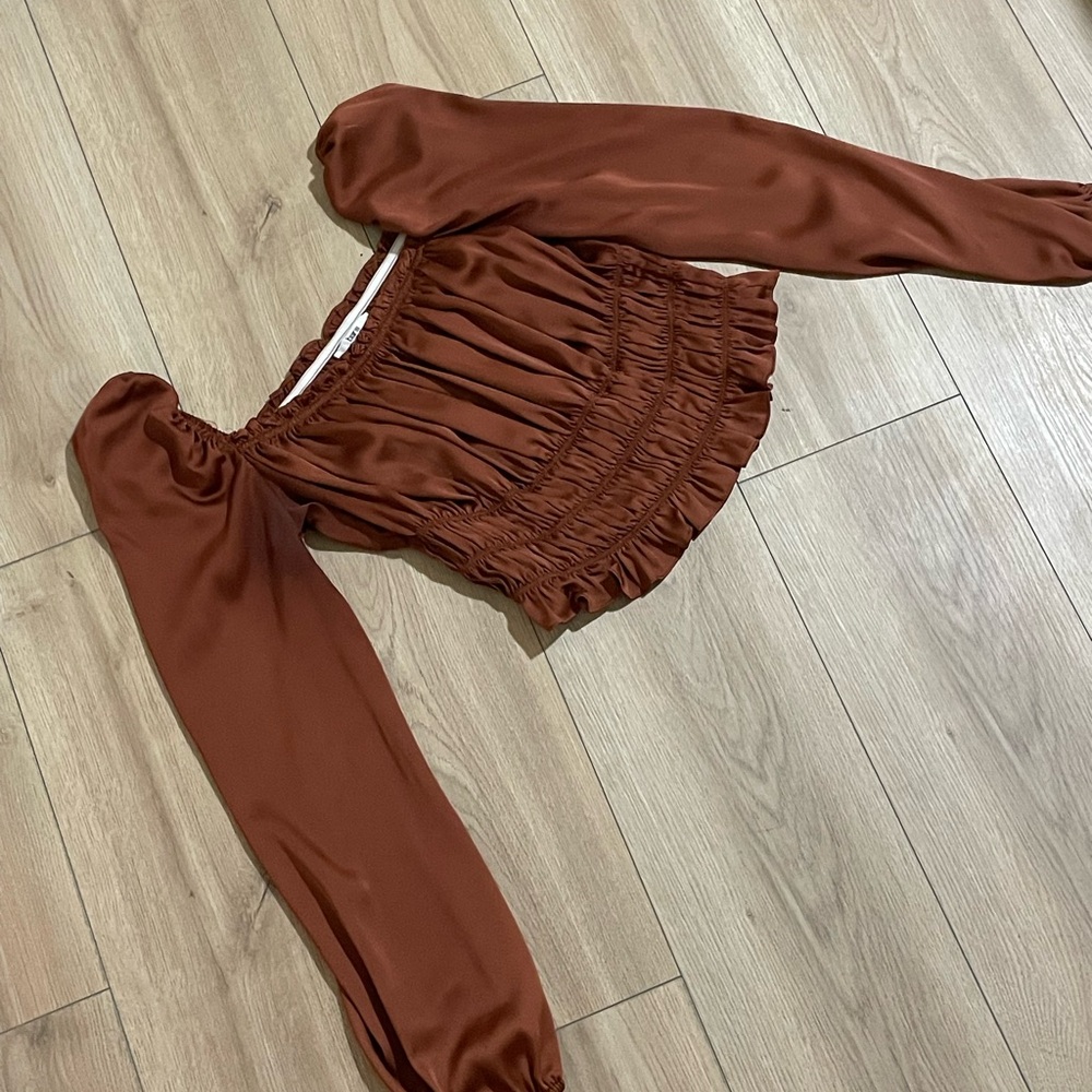 Bar III Rust Long Sleeve Ruched Top